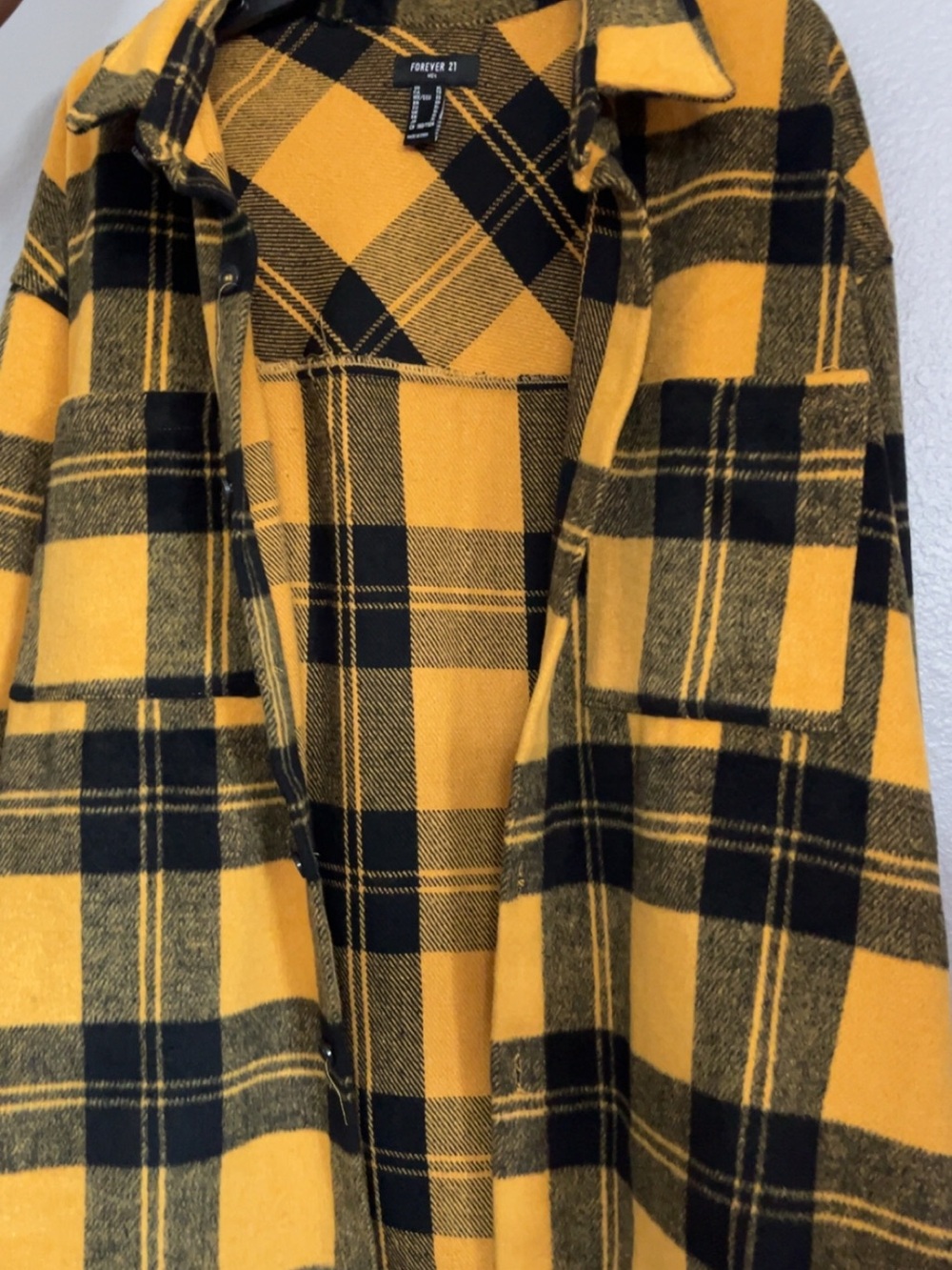 Forever 21 Yellow and Black Plaid Utility Shacket